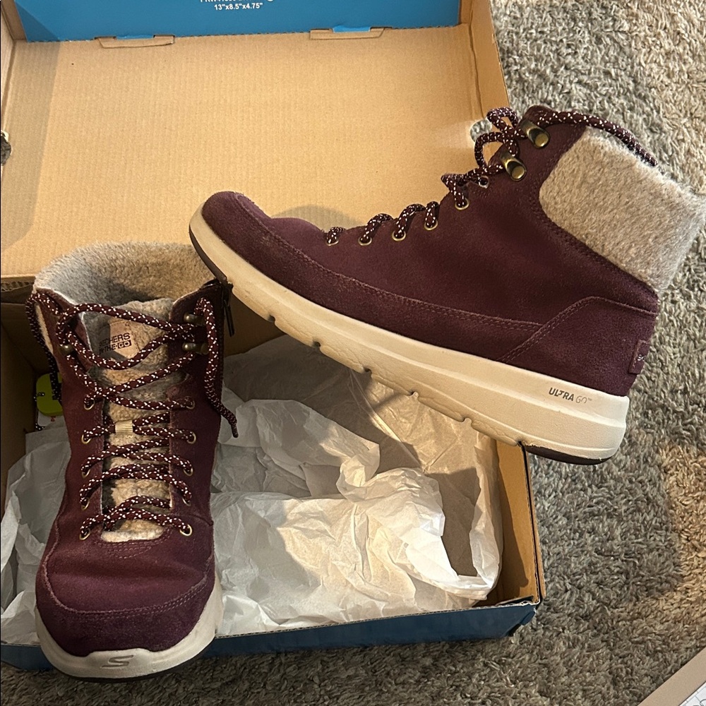Skechers Maroon and Beige Ankle Boots